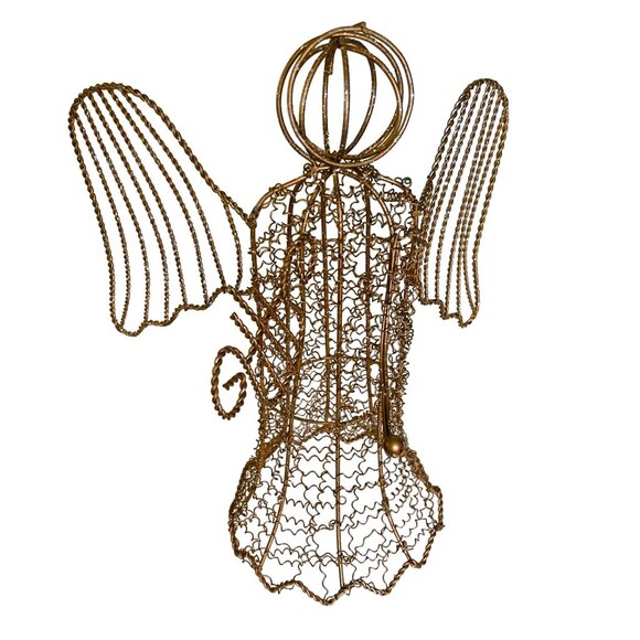 Christmas Angel Sculpture Gold Wire Figurine Holiday Decor Abstract Art 12" x 9" - Picture 2 of 8